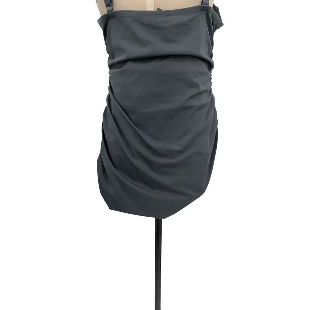 Skims Sculpting Swim Ruched One‎ Piece Gunmetal Gray Shaping Swimsuit XL NWT
